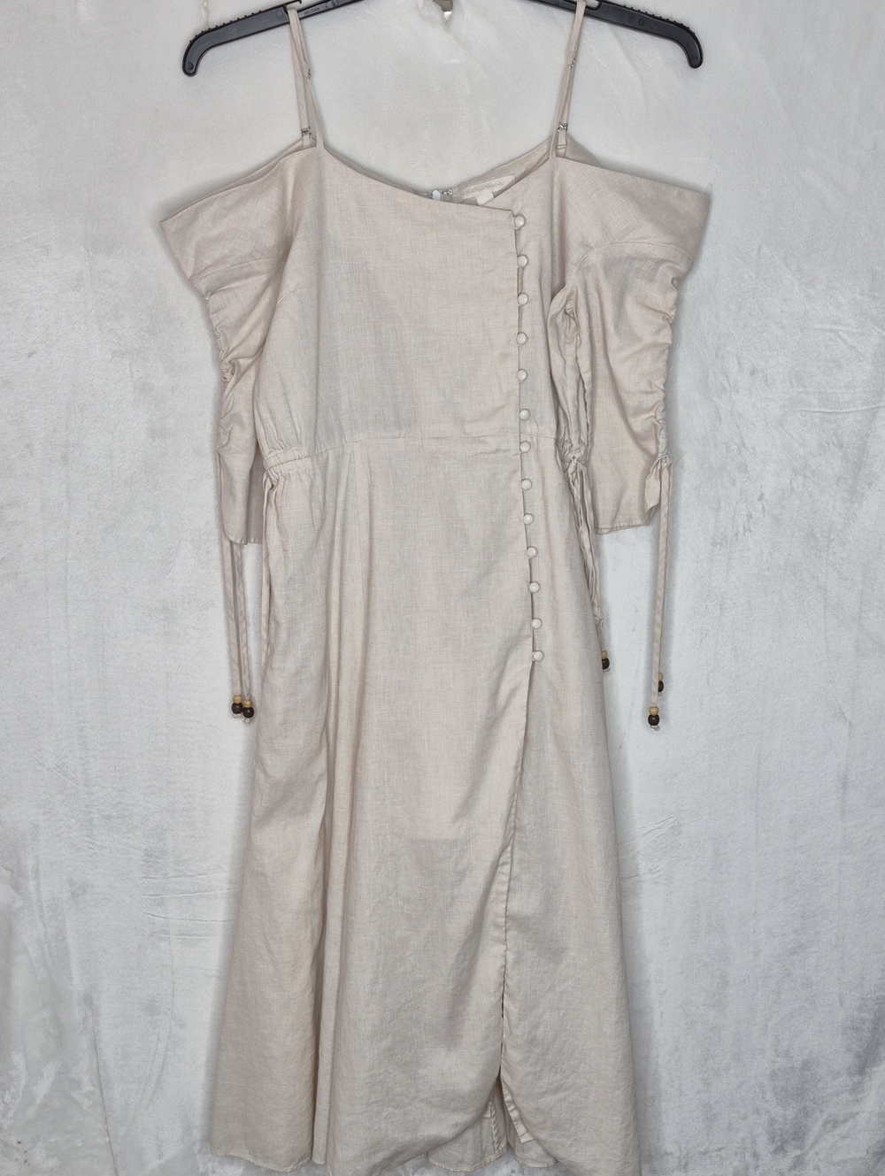 Jonathan Simkhai Off-The-Shoulder Cotton‎ Linen Midi Dress Cream M